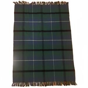 Vintage Bloomingdale's Baby Shop Wool Green Blue Plaid Lap Blanket - 44.5" x 32"